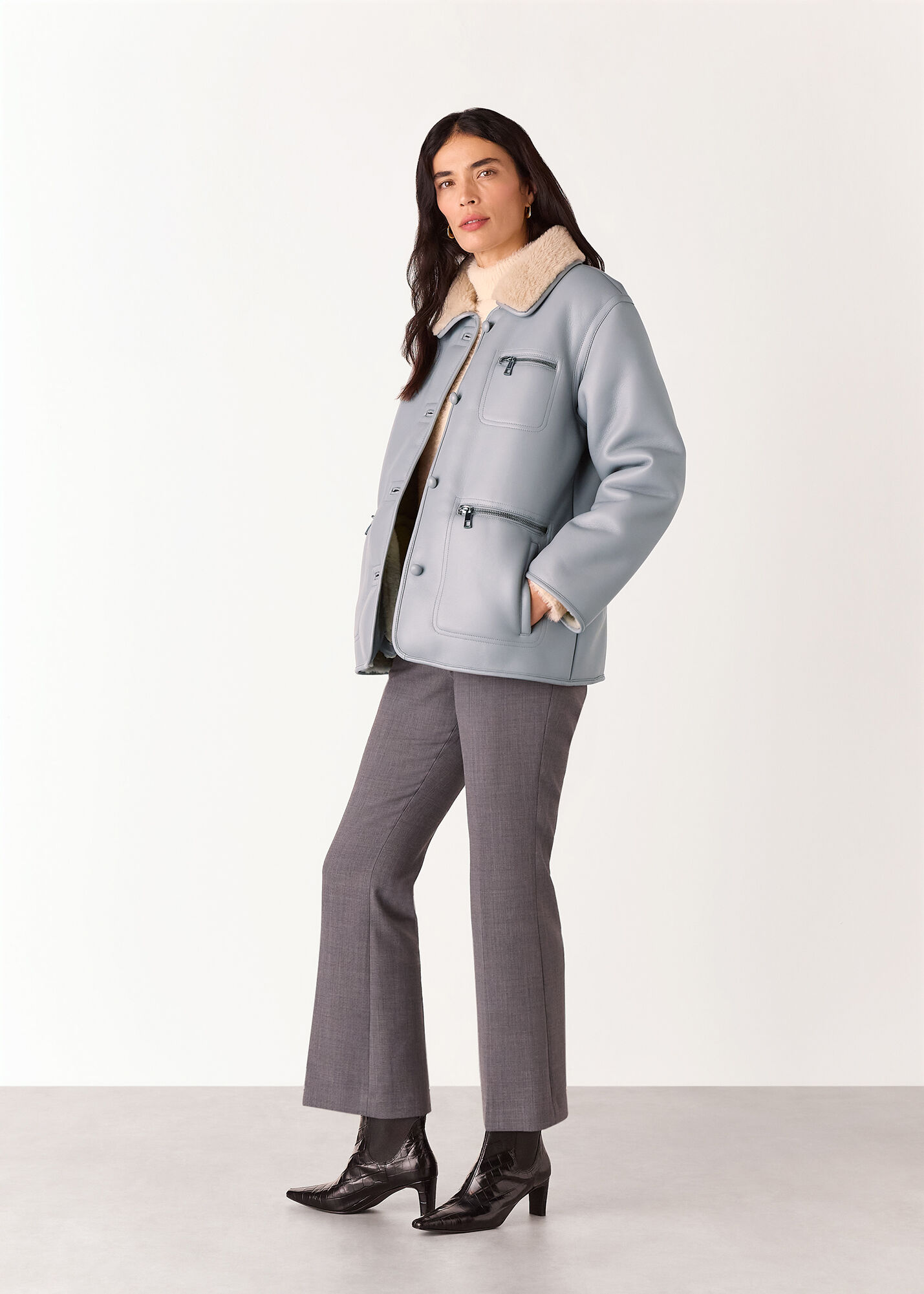 Grey Angelina Faux Fur Jacket WHISTLES Whistles UK