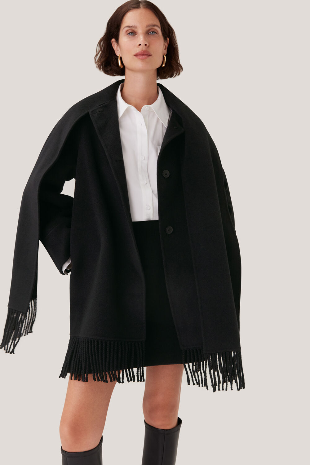 Double Face Wool Fringe Coat