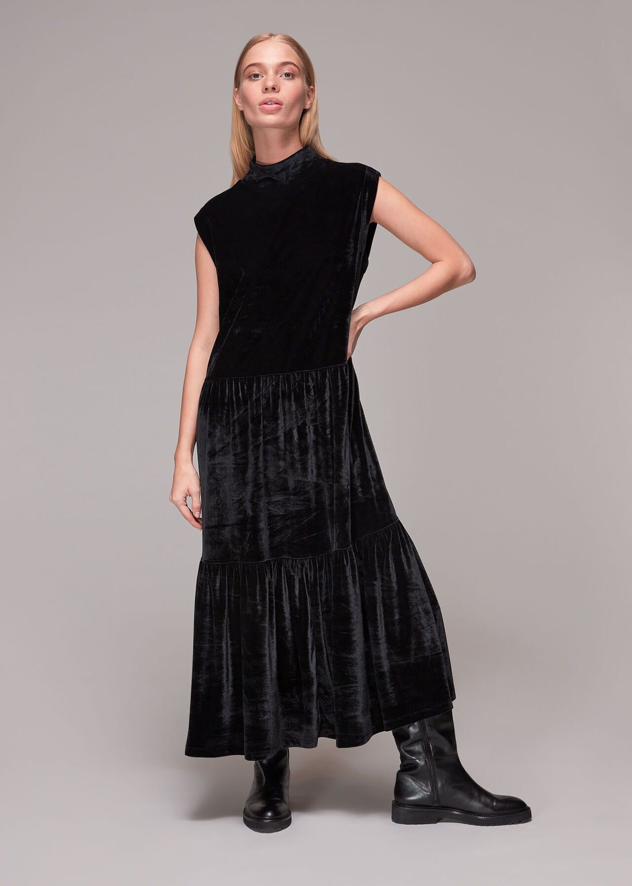 Tiered Jersey Velvet Dress