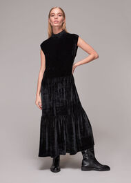 Tiered Jersey Velvet Dress