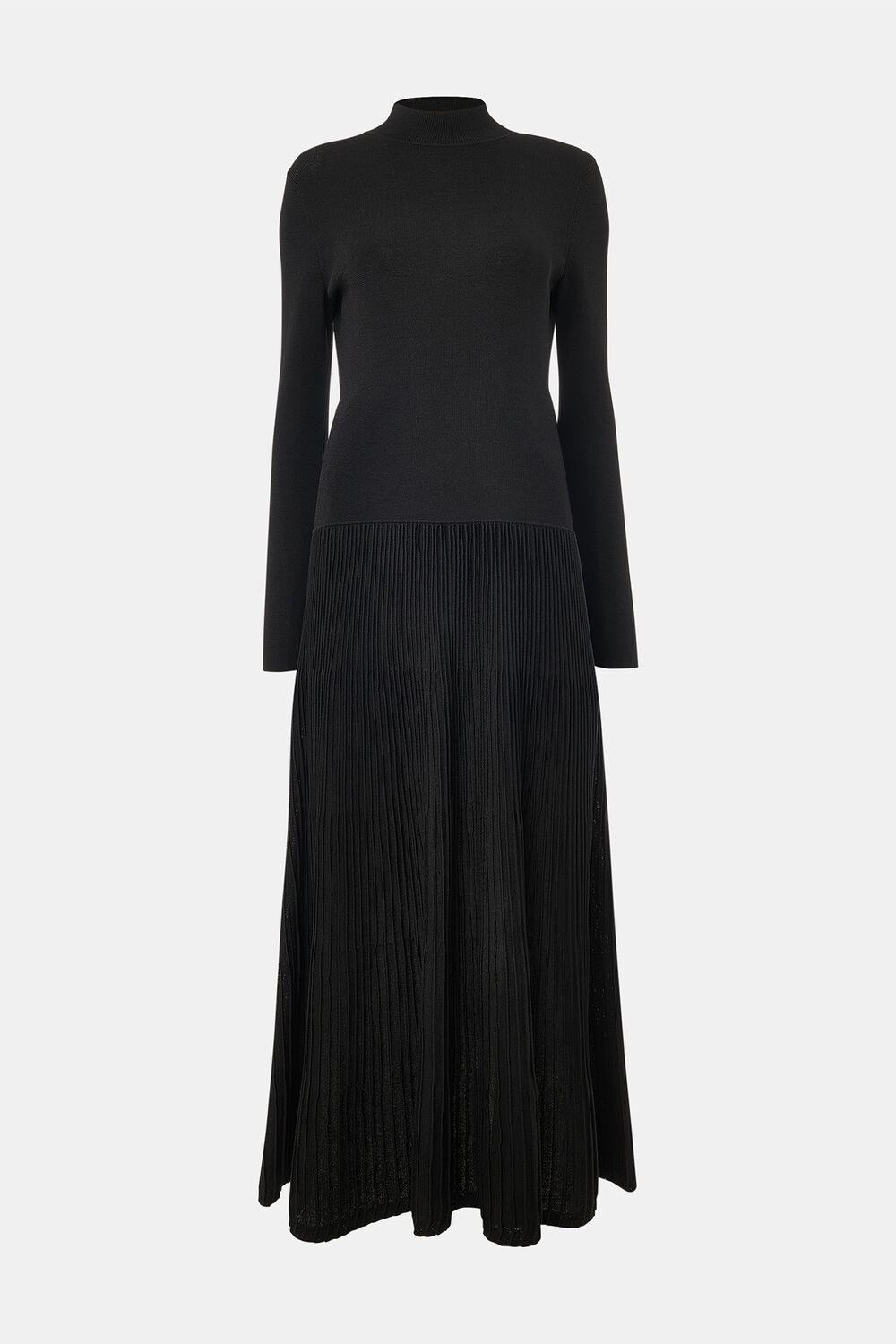 Black Funnel Neck Pleated Knit Dress