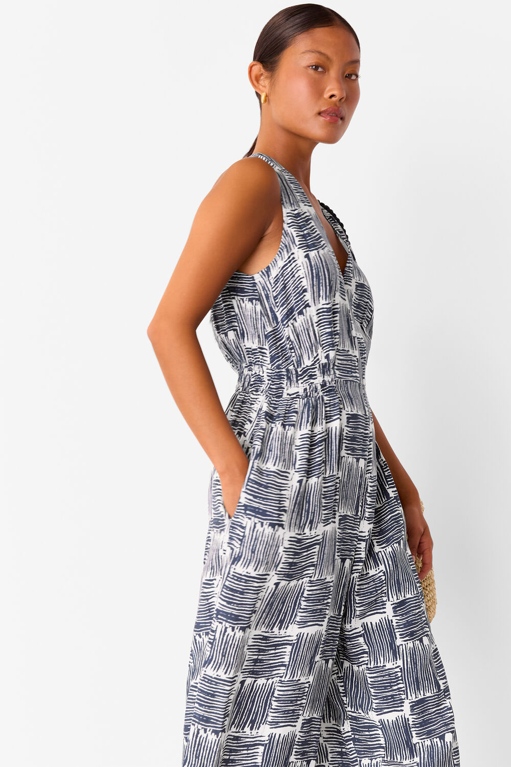 Navy Petite Hatch Squares Jumpsuit