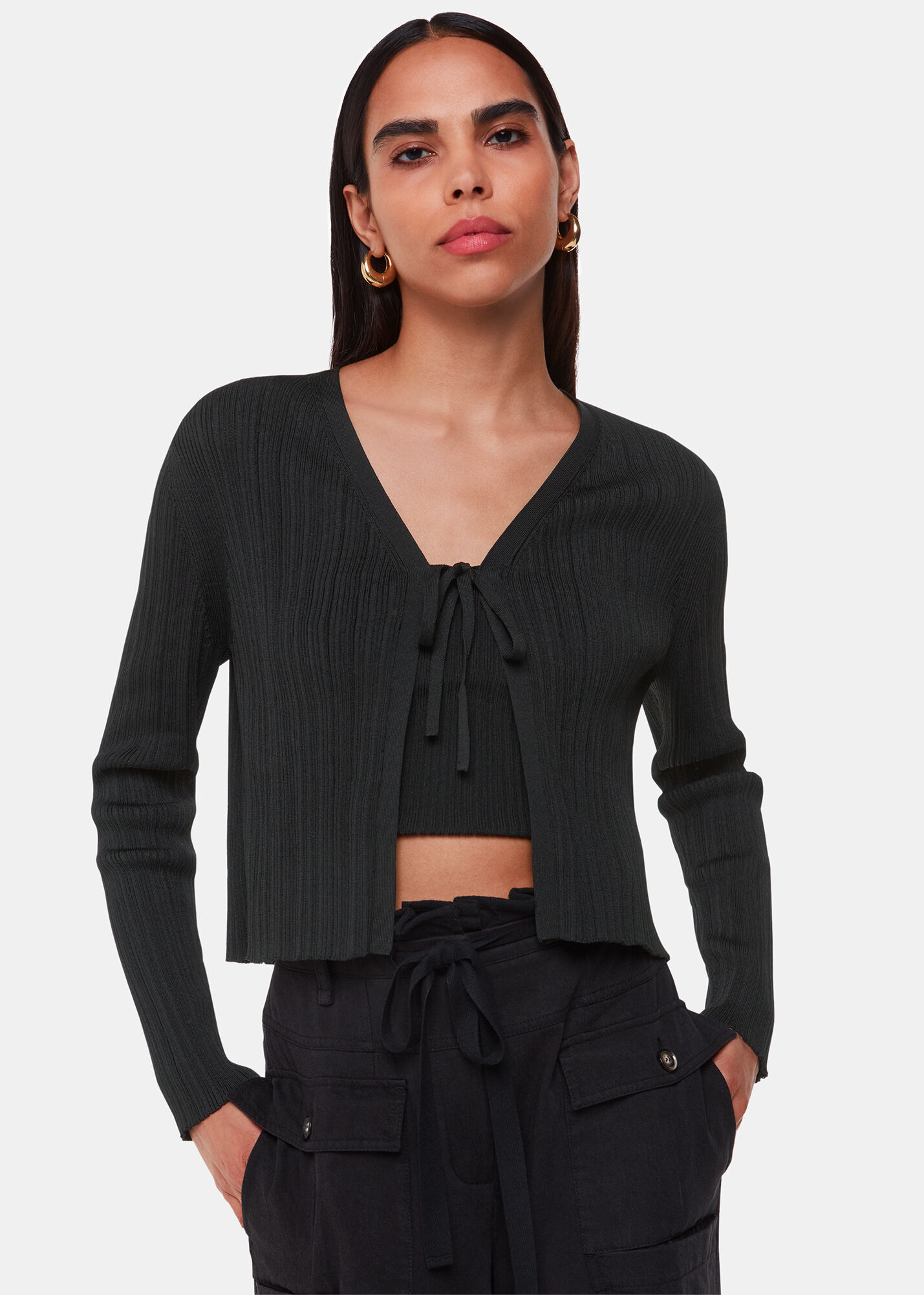 Black Tie Front Detail Cardigan