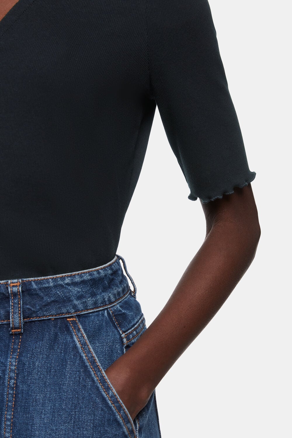 Frill Sleeve Button Front Tee