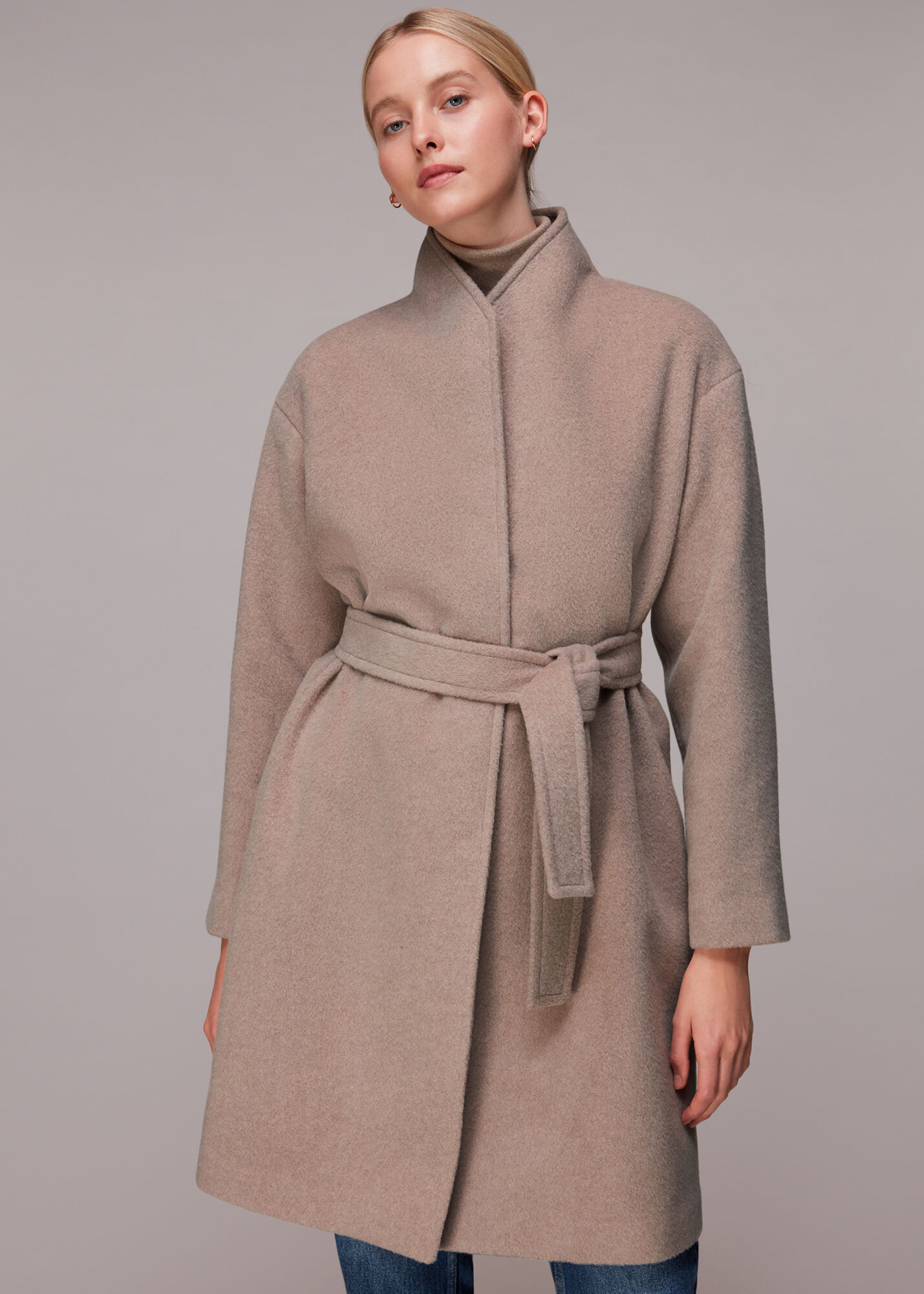 Oatmeal Clara Funnel Neck Wool Coat WHISTLES