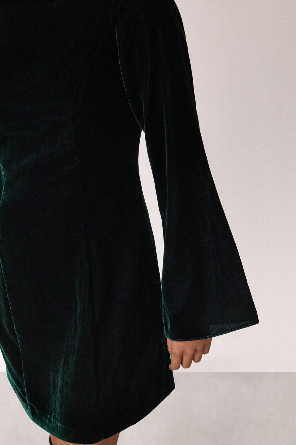 Forest Green Petite Velvet Flare Sleeve Dress