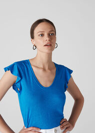 Frill Sleeveless Linen Top Blue