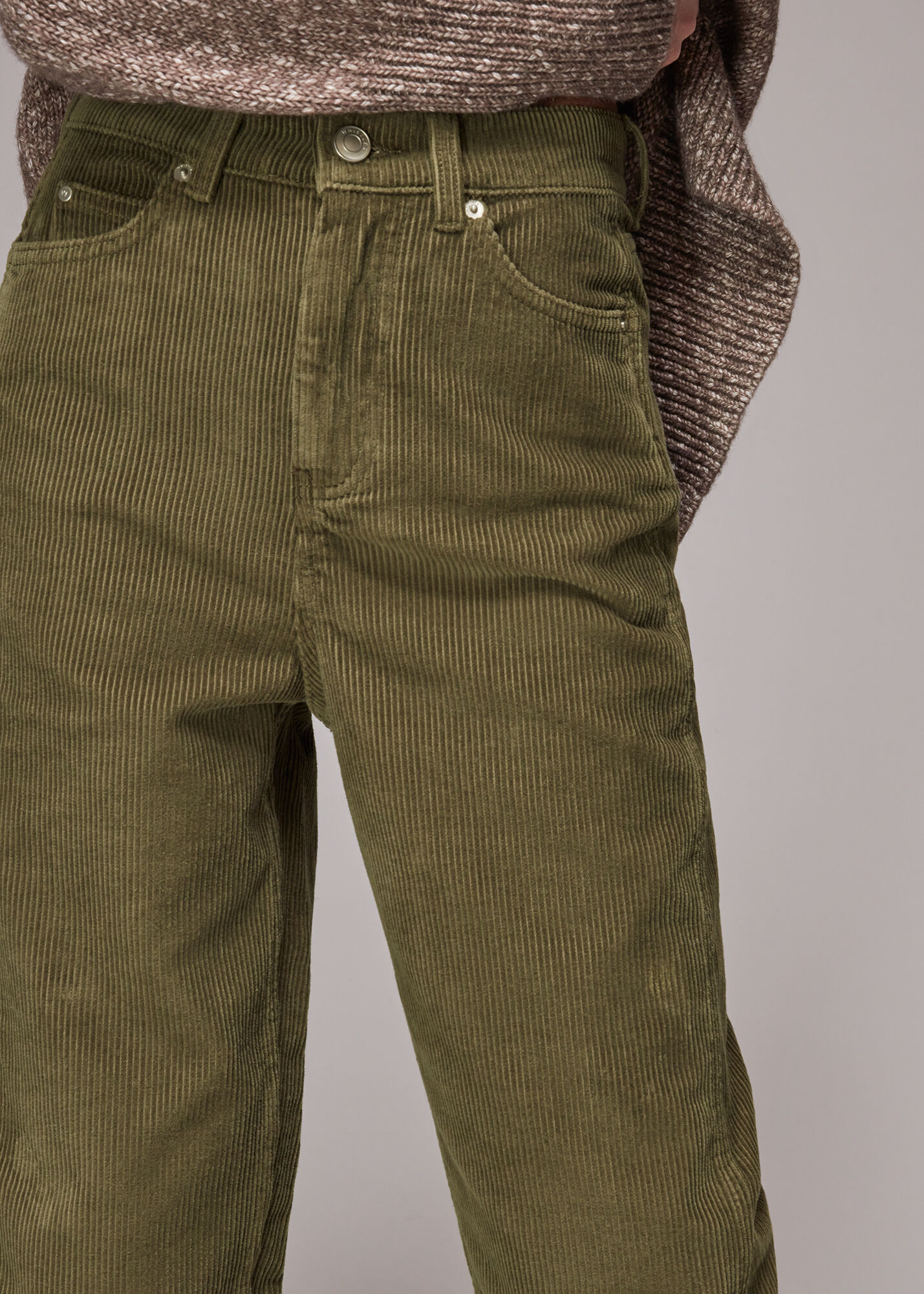 Khaki High Waist Cord Barrel Jean 