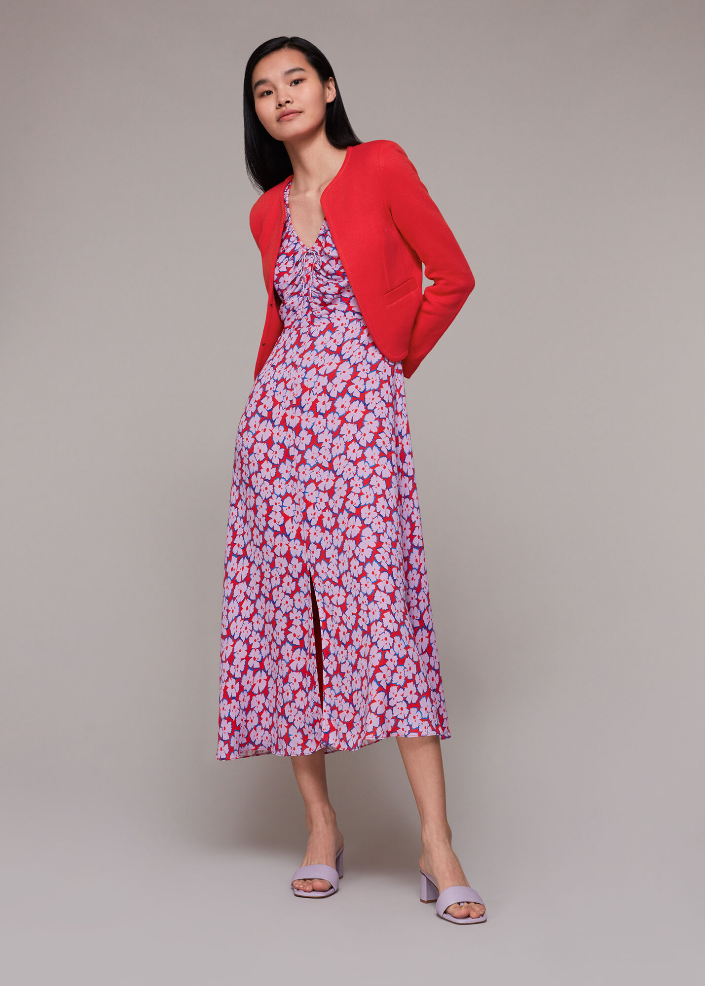 Red Collarless Jersey Jacket WHISTLES