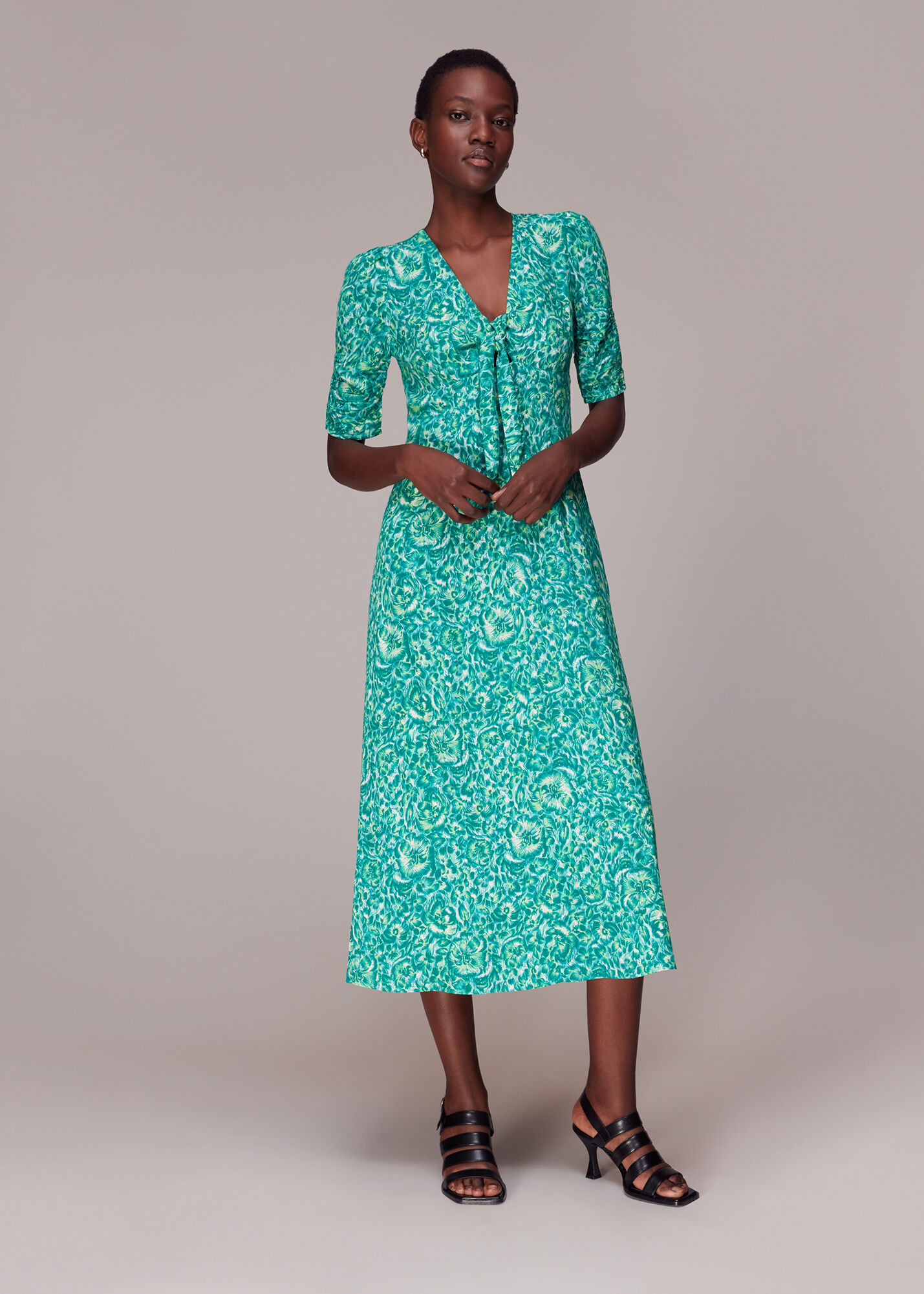 Clouded Floral Tie Midi Dress