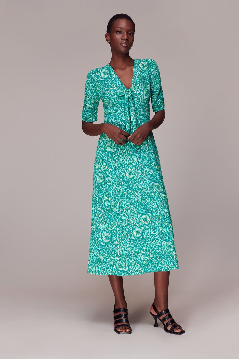 Clouded Floral Tie Midi Dress