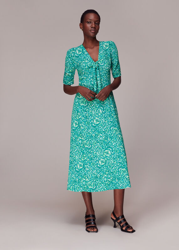 Clouded Floral Tie Midi Dress