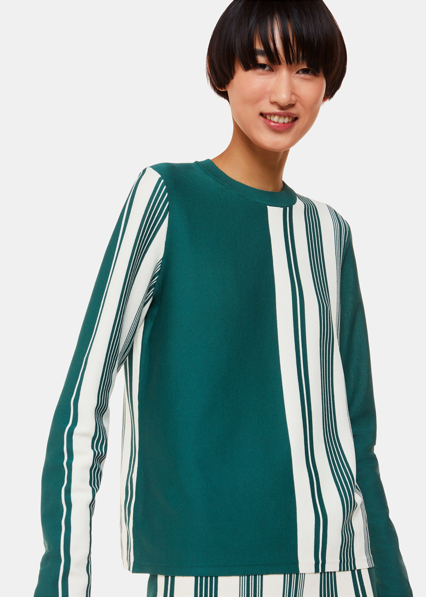 Women's Green/Multi Stripe Crew Neck Sweater | Whistles US |