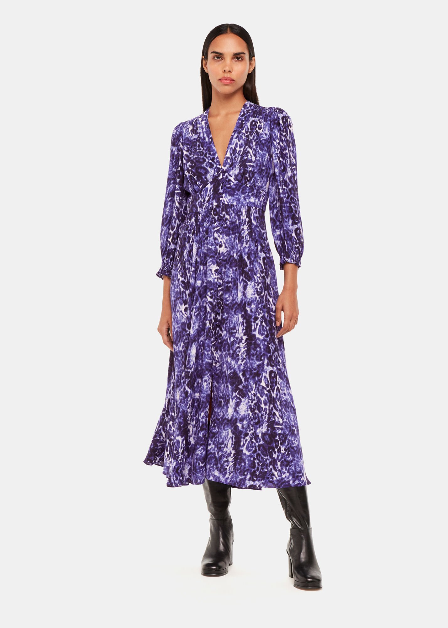 Purple Multi Glossy Leopard Midi Dress WHISTLES Whistles UK