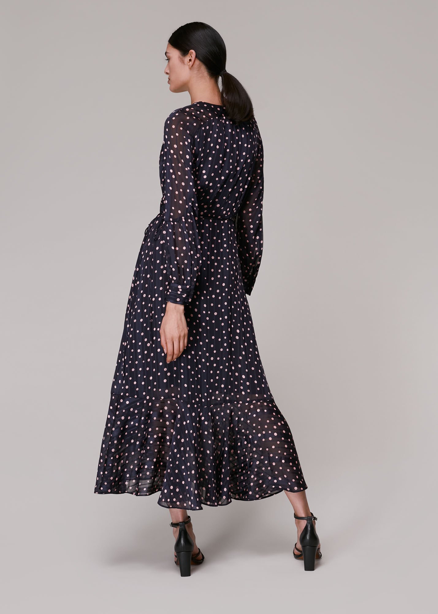 Blue Multi Satin Stripe Spot Wrap Dress WHISTLES
