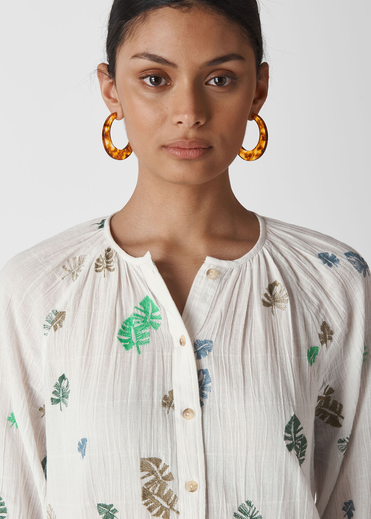 Cheeseplant Embroidered Shirt White/Multi