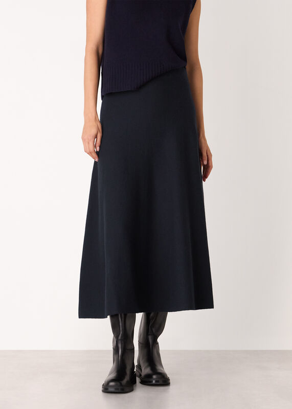 Navy Knitted Midi Skirt