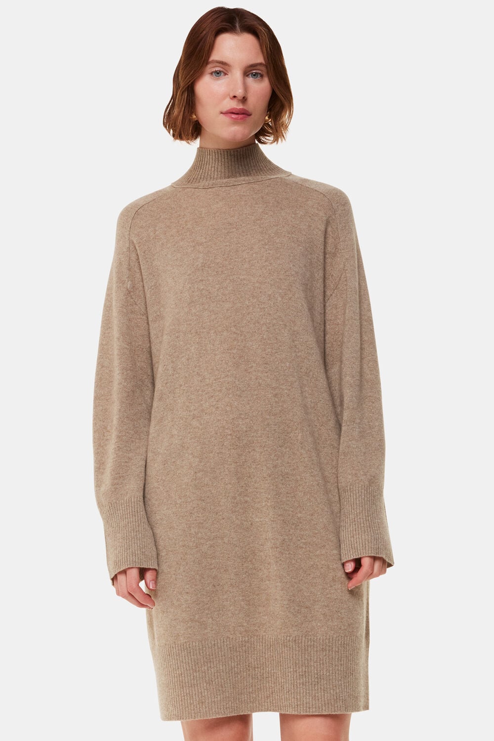 Oatmeal Cashmere Mock Neck Sweater Dress