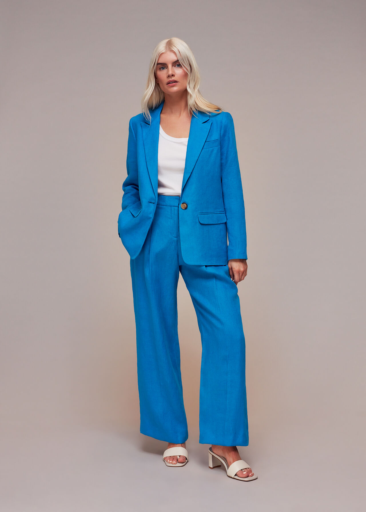 Blue Leonie Linen Trouser | WHISTLES | Whistles ROW