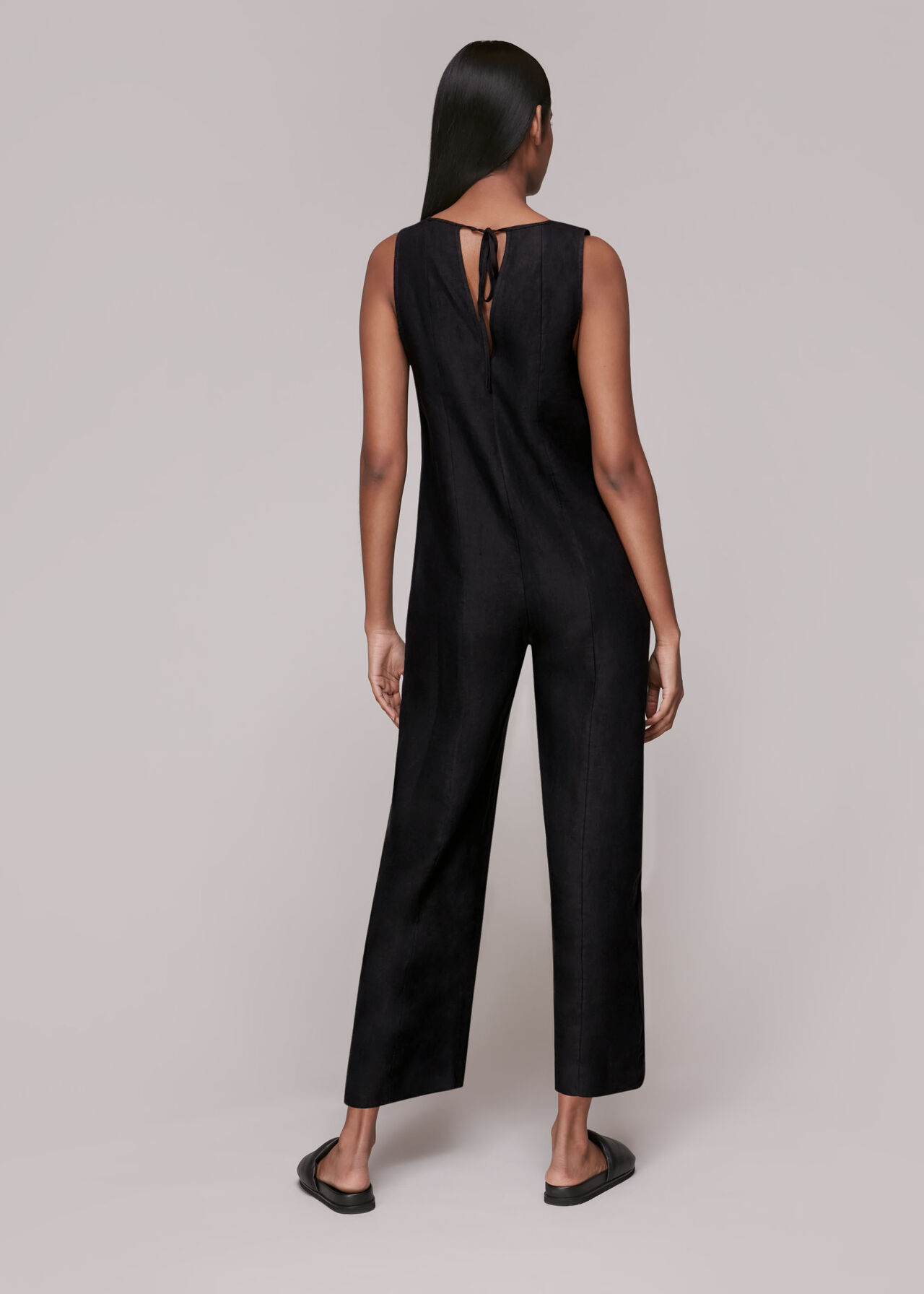 Black Linen V Neck Jumpsuit | WHISTLES