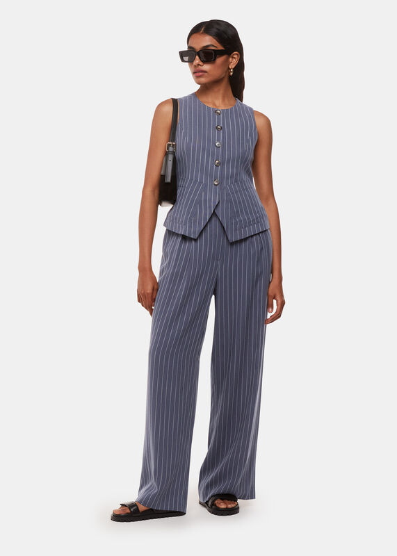 Navy Petite Lottie Pinstripe Trouser