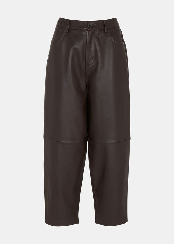 Brown Leather Barrel Leg Trouser