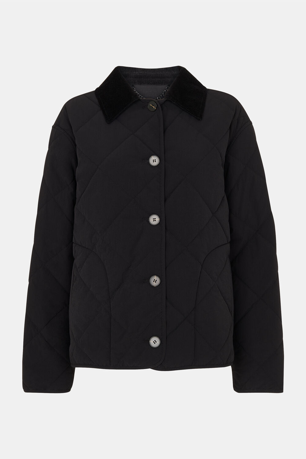 Black Short Quilted Cord Collar Coat