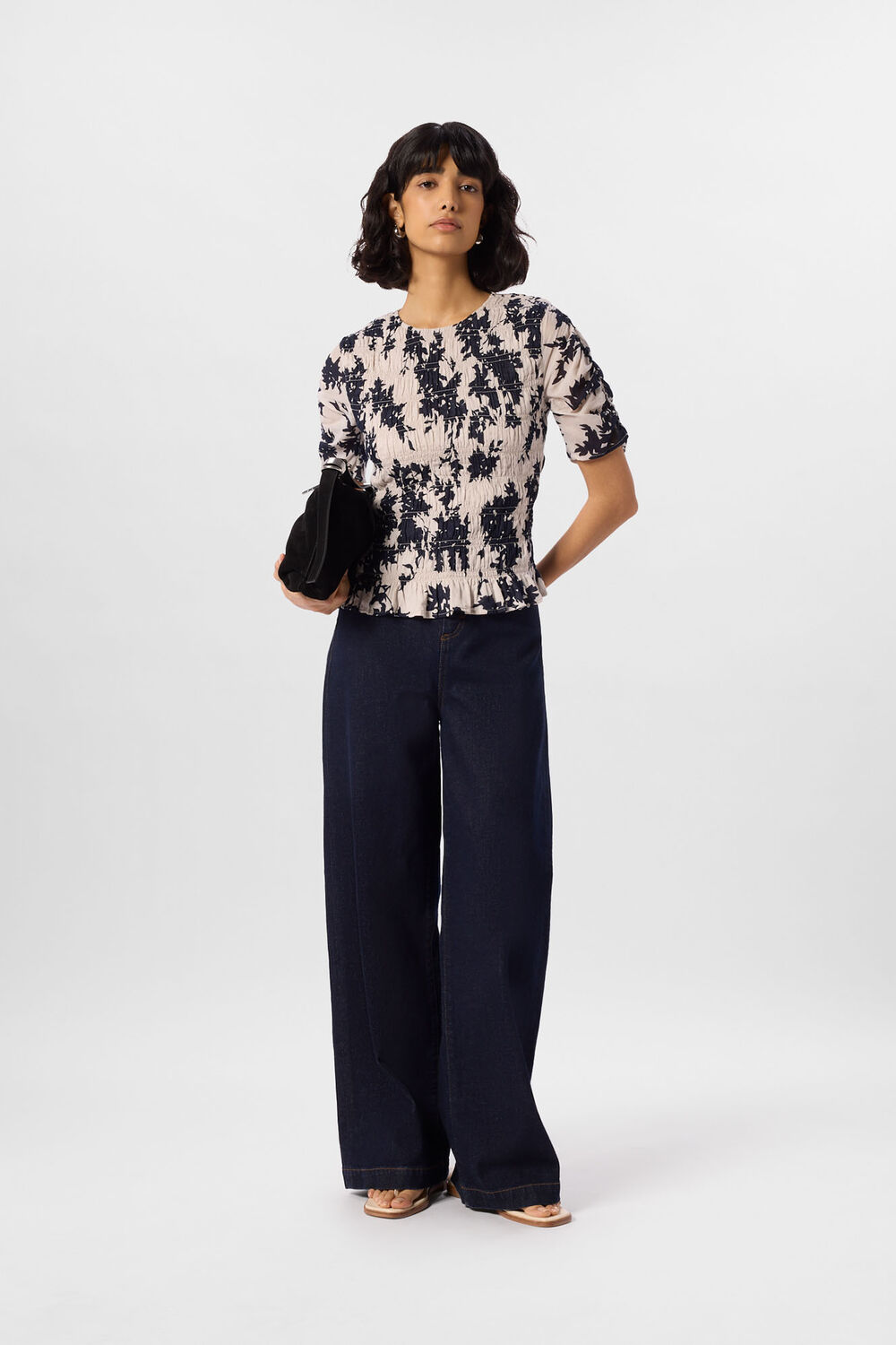 Ivory Shadow Floral Shirred Top