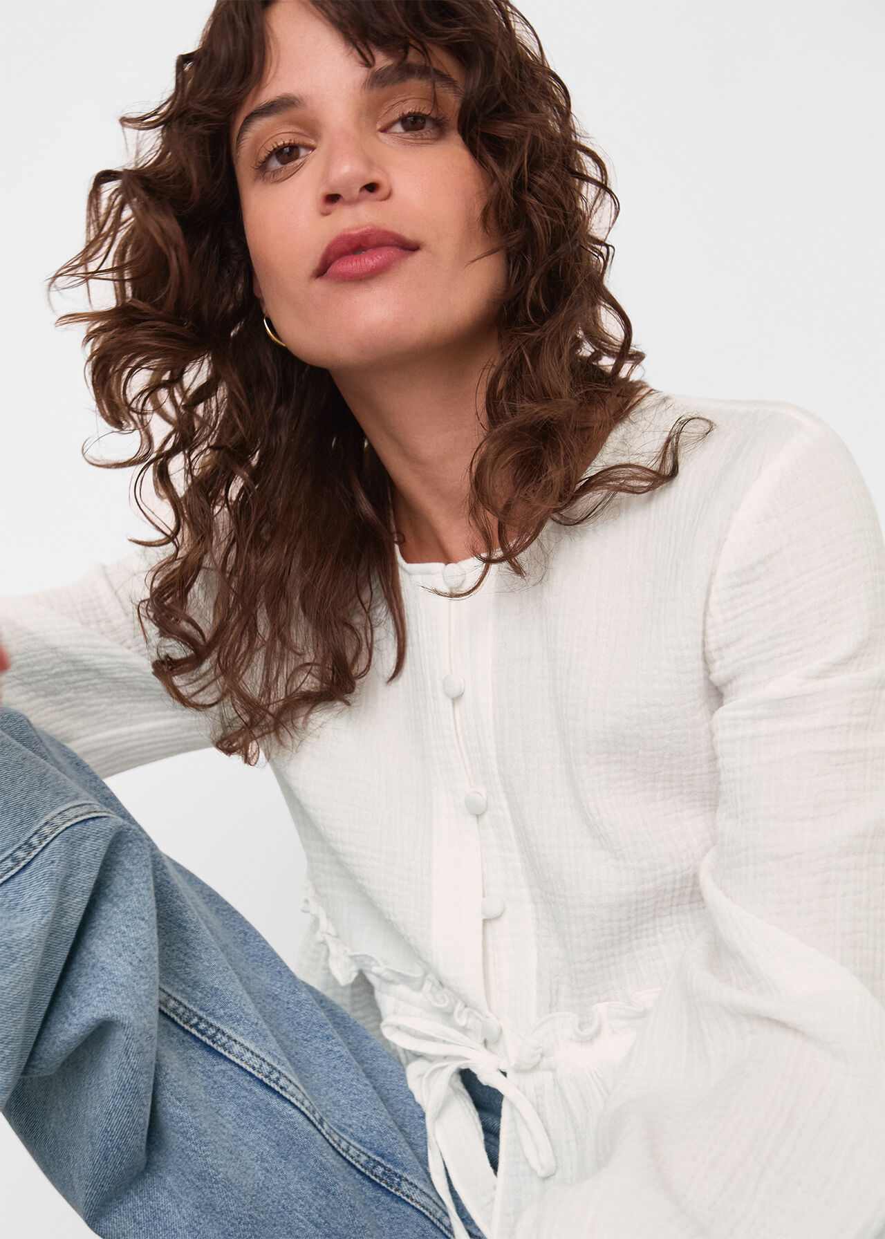 Cotton Frill Peplum Blouse