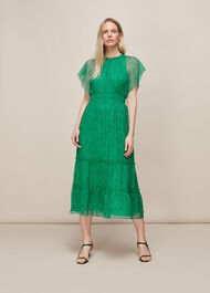 Sketched Floral Frill Dress Green/Multi