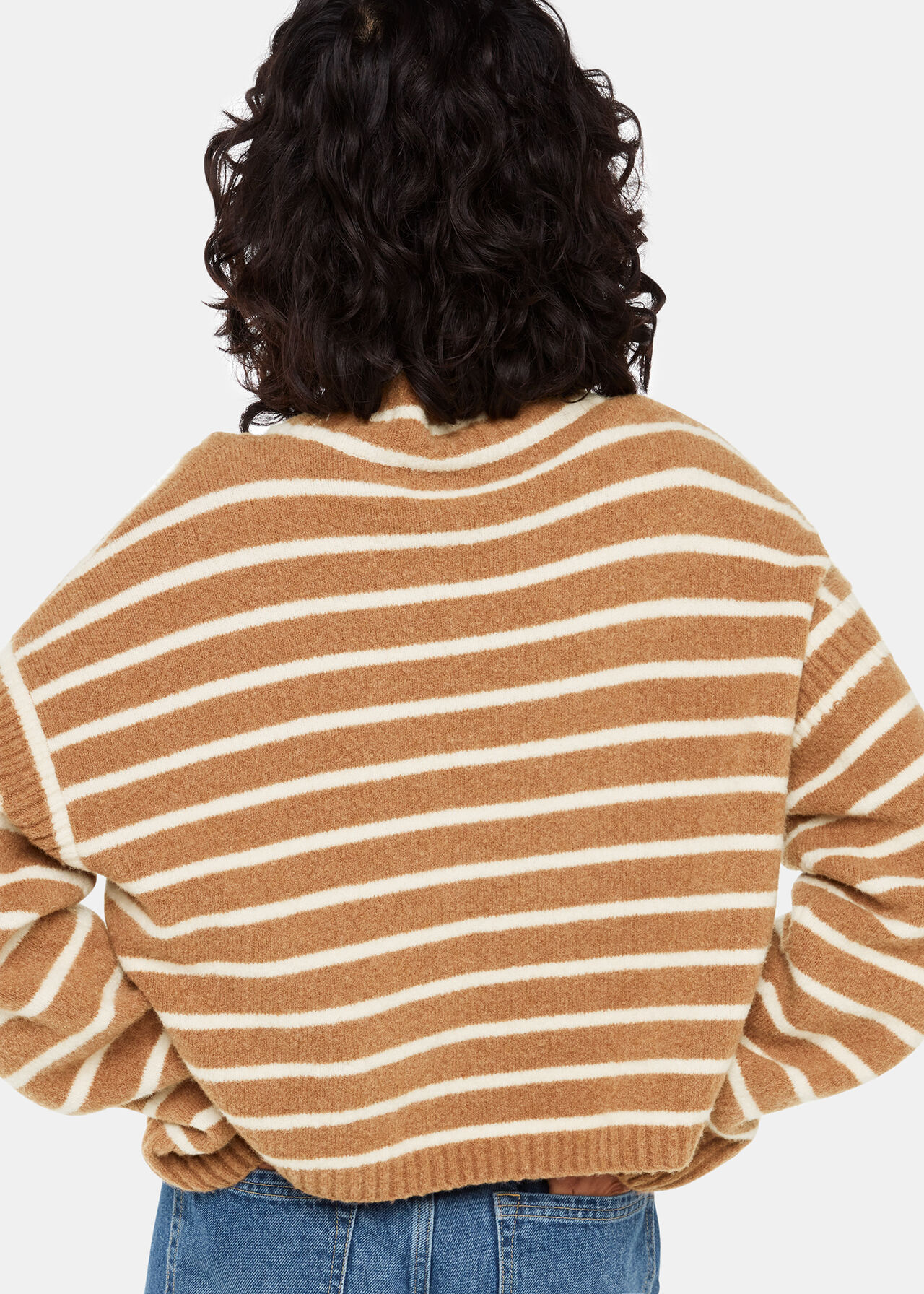 Stripe Rib Detail Funnel Knit