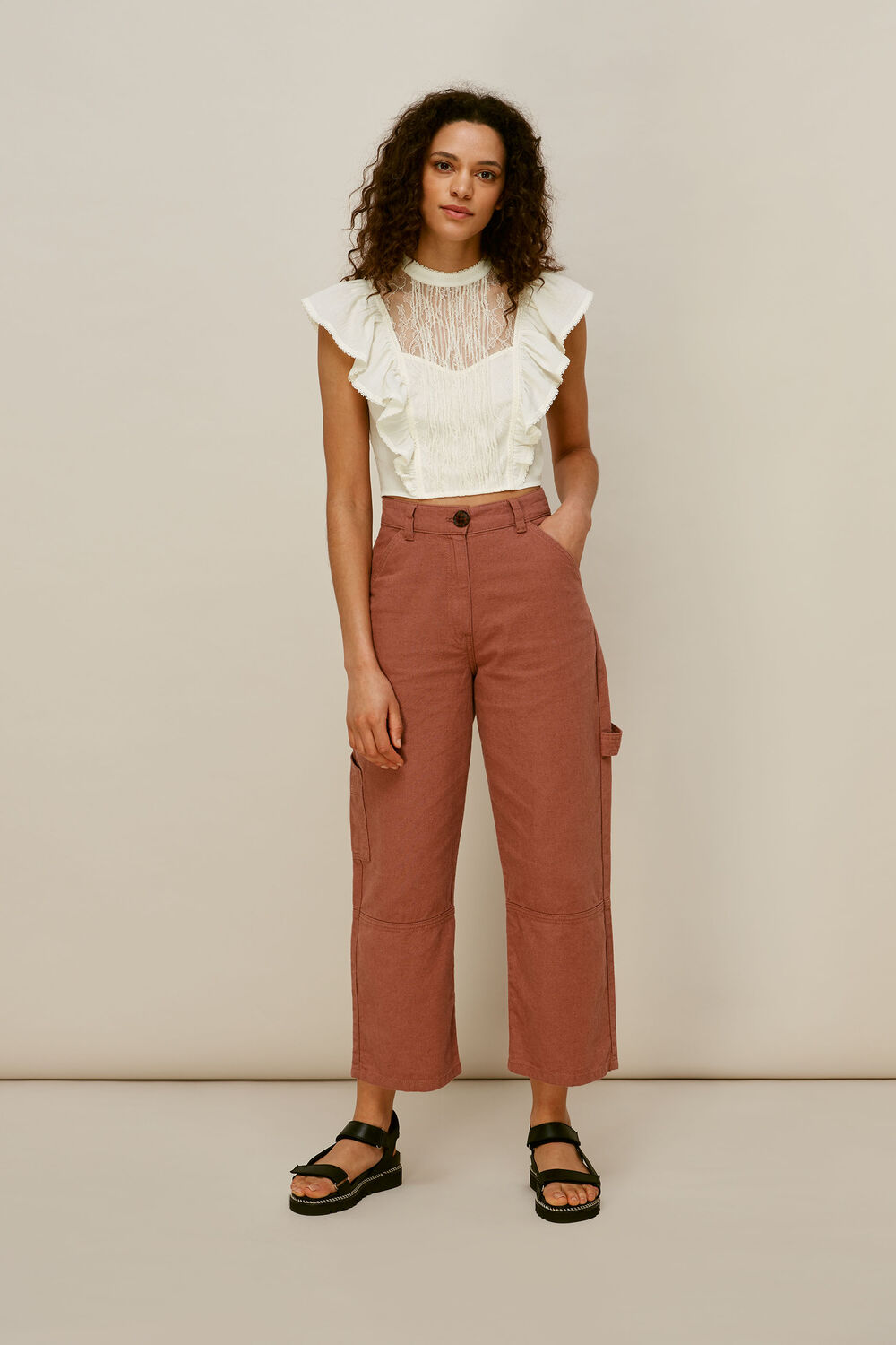 Mixed Lace Frill Top Ivory