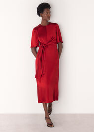 Satin Twist Waist Midi Dress