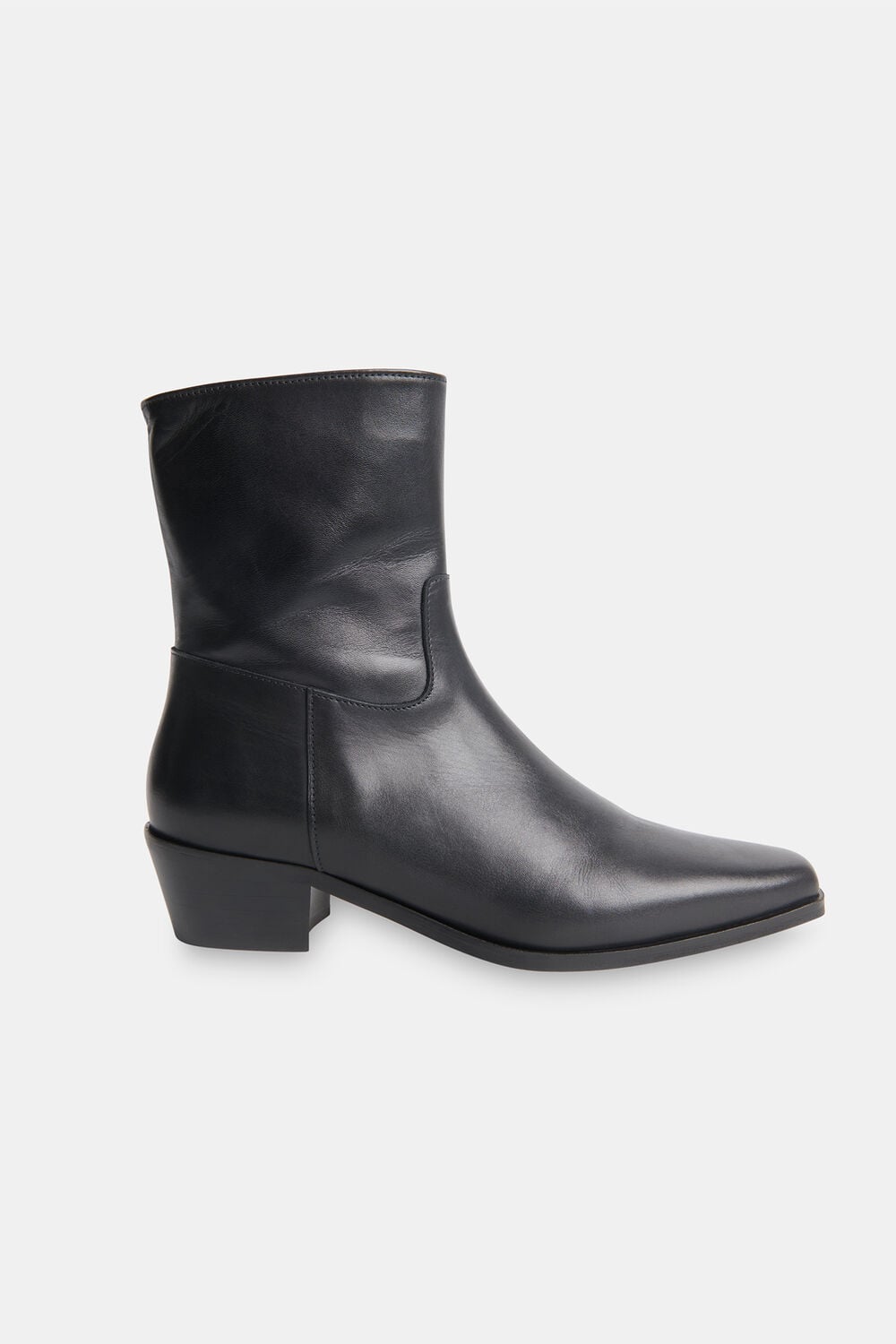 Black Clean Western Ankle Boot