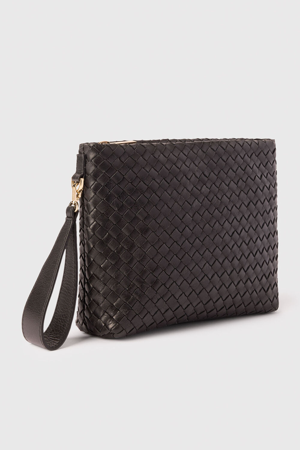 Black Avah Woven Zip Clutch