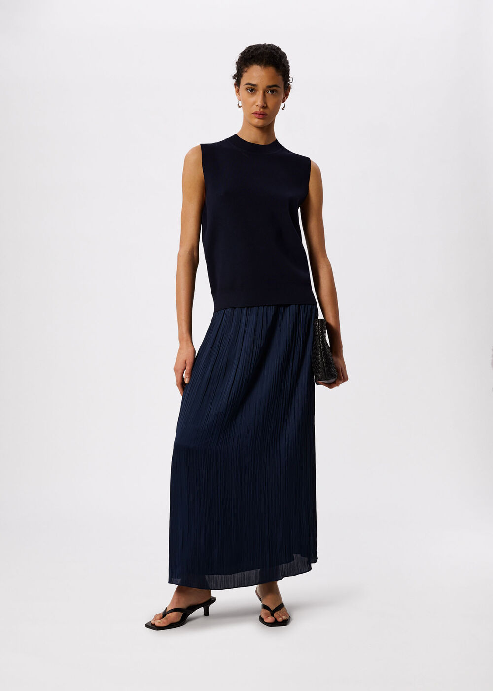 Plisse Column Midi Skirt