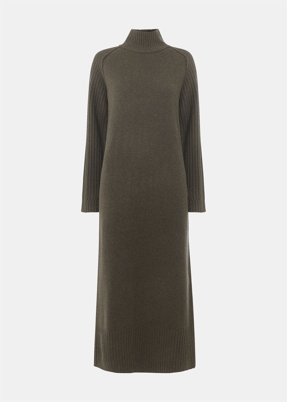 Funnel Neck Wool Midi Dress