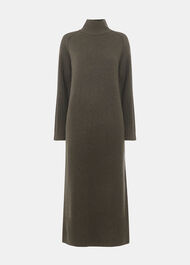 Funnel Neck Wool Midi Dress