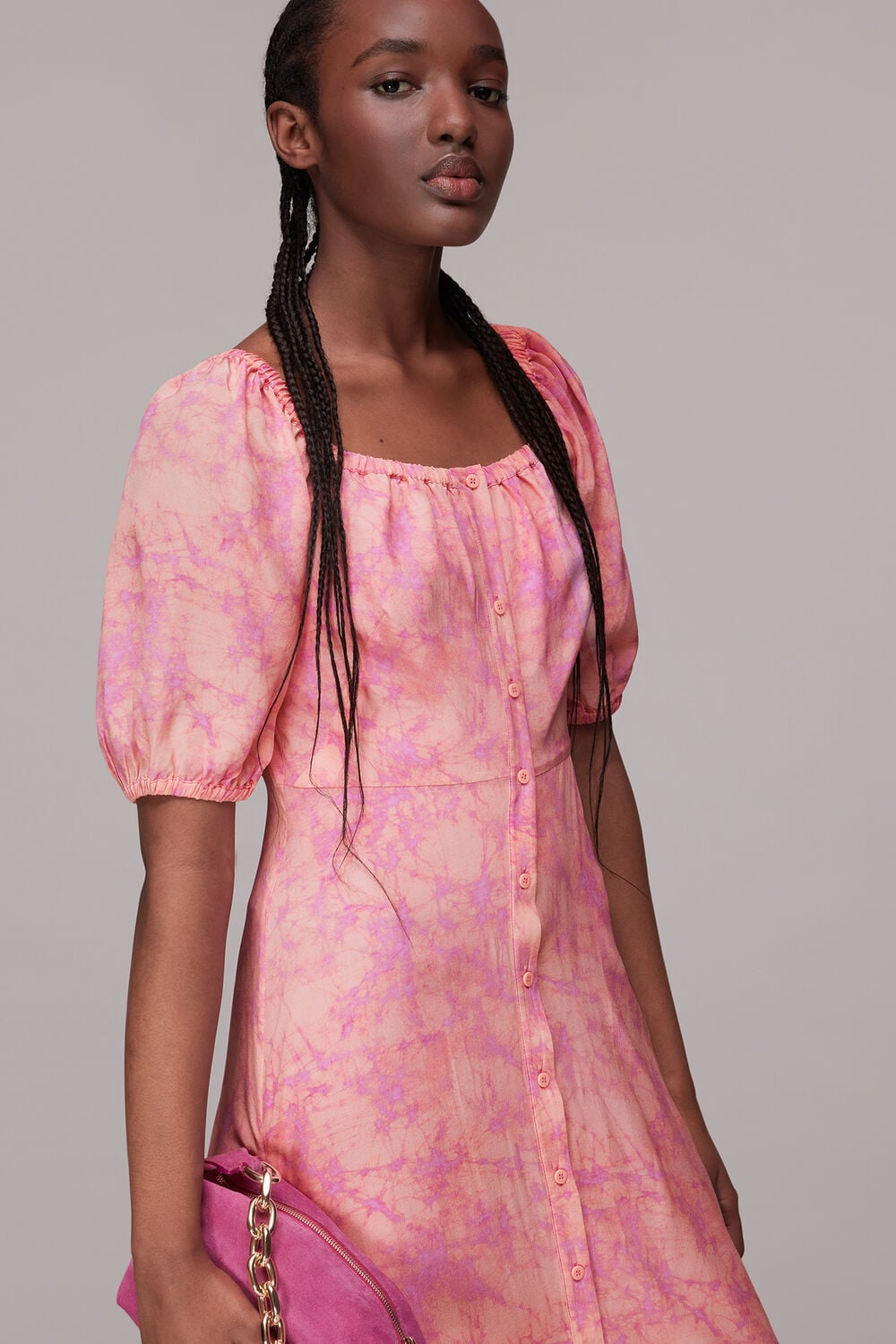 Cracked Batik Print Silk Dress