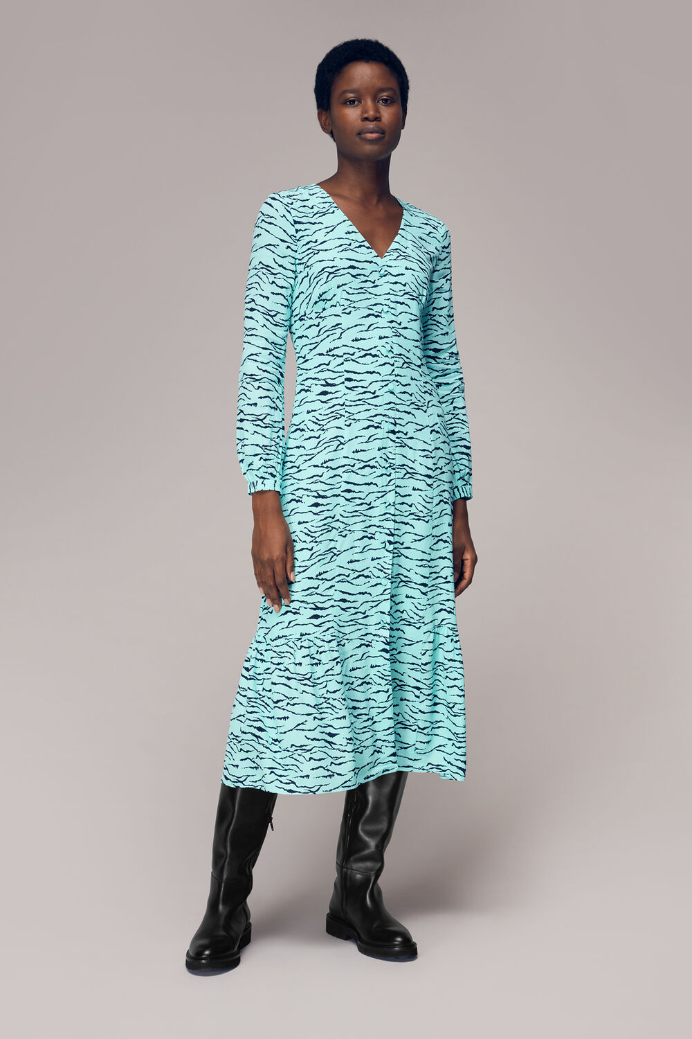 Inez Abstract Tiger Midi Dress