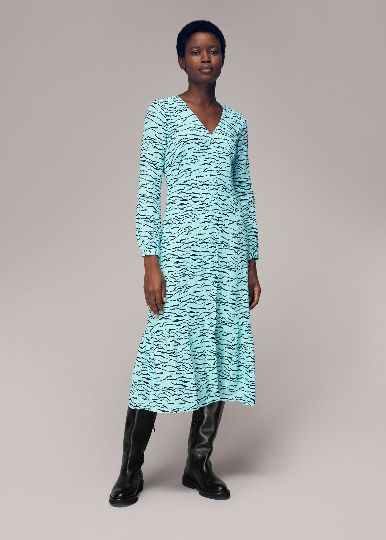 Inez Abstract Tiger Midi Dress