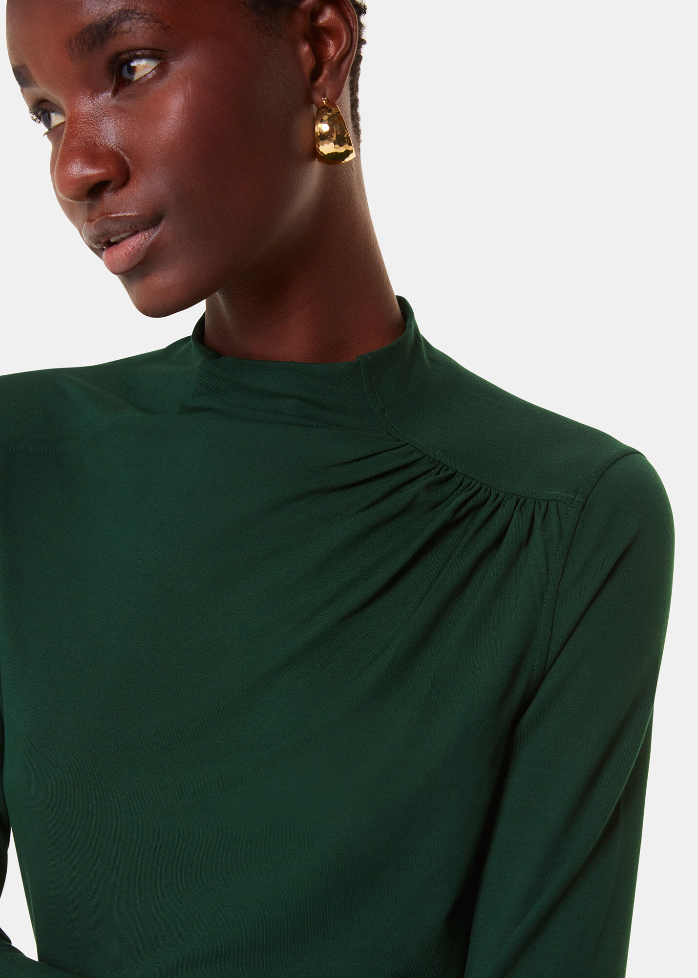 Dark Green Ruched Front Detail Jersey Top | WHISTLES | Whistles US |