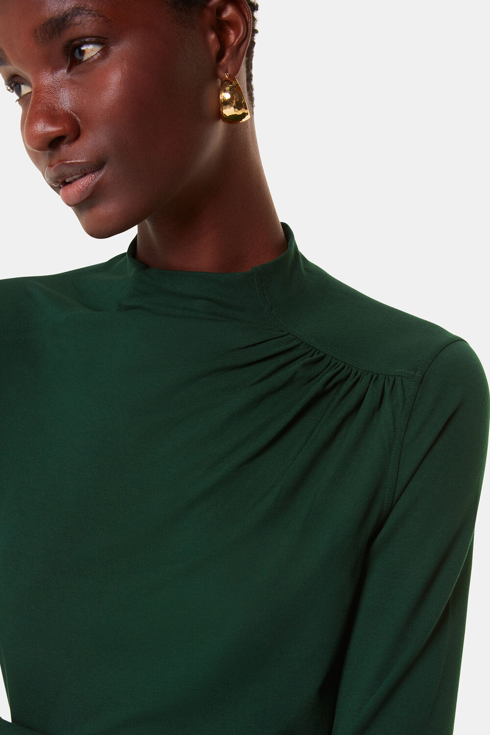 Dark Green Ruched Front Detail Jersey Top