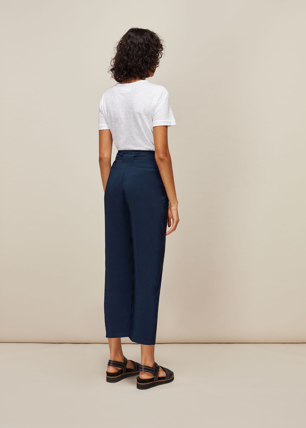 Belted Casual Crop Trouser Navy 