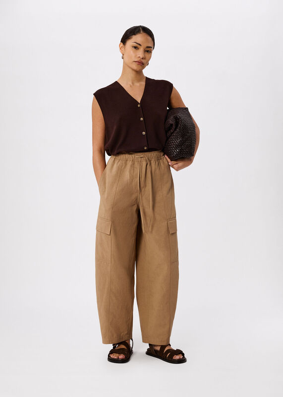Neutral Petite Utility Cotton Barrel Trouser