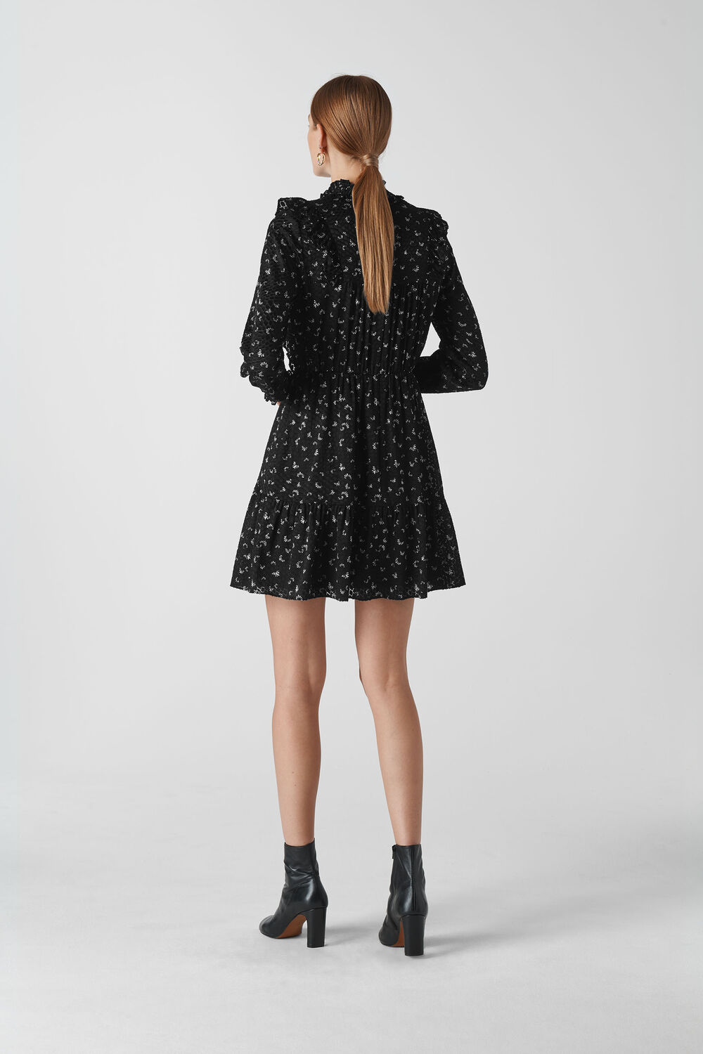 Burnout Ruffle Dress Black/White