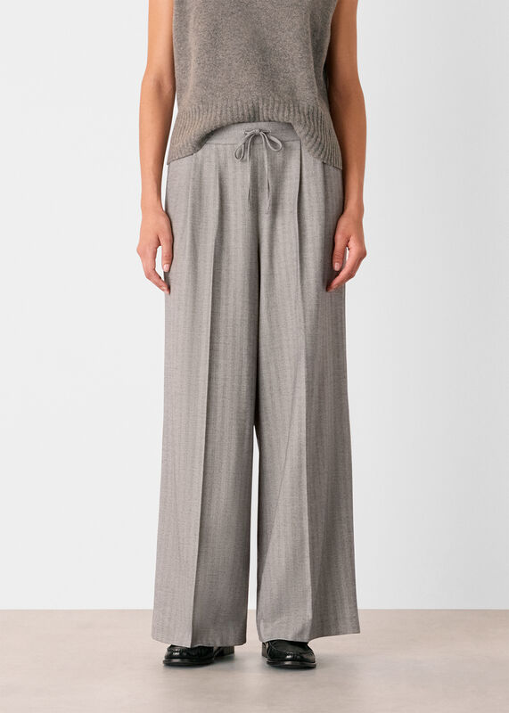 Grey Herringbone Wide Leg Trouser