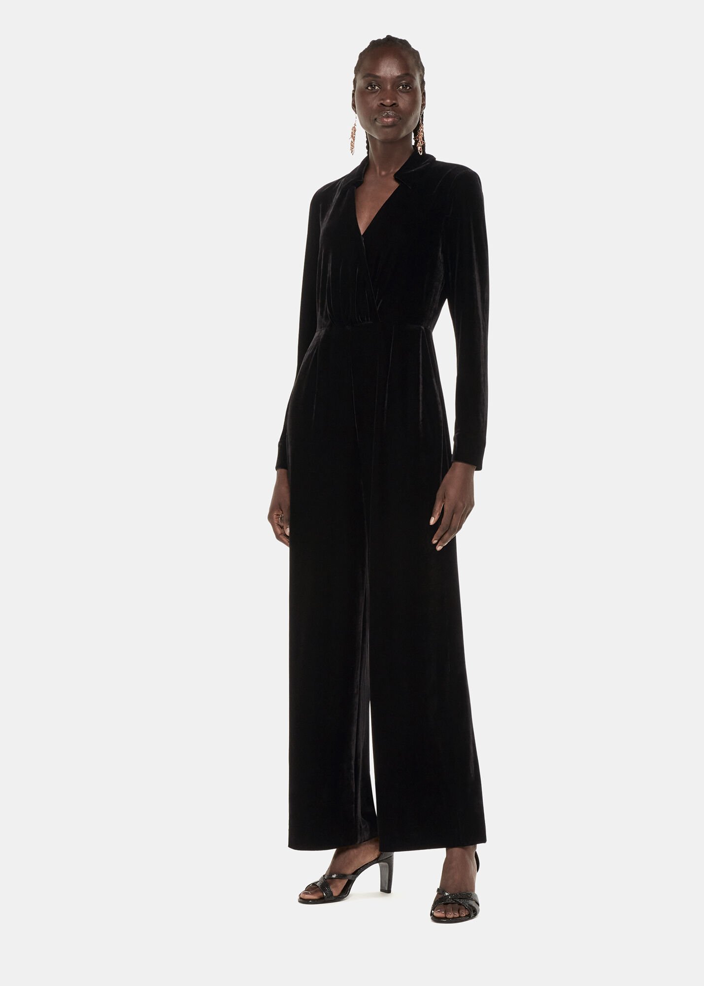 Black Wrap Jersey Velvet Jumpsuit WHISTLES Whistles UK