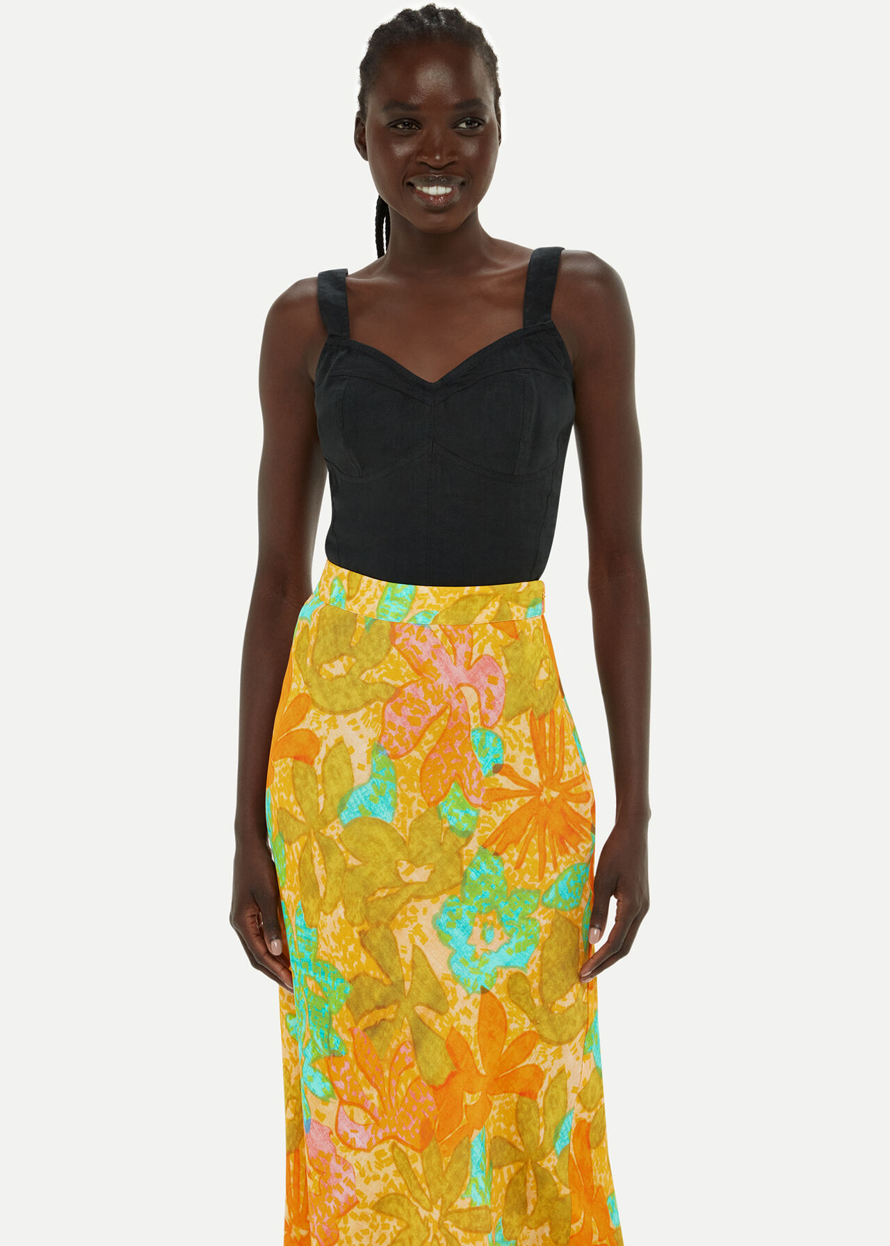 Palm Floral Side Button Skirt