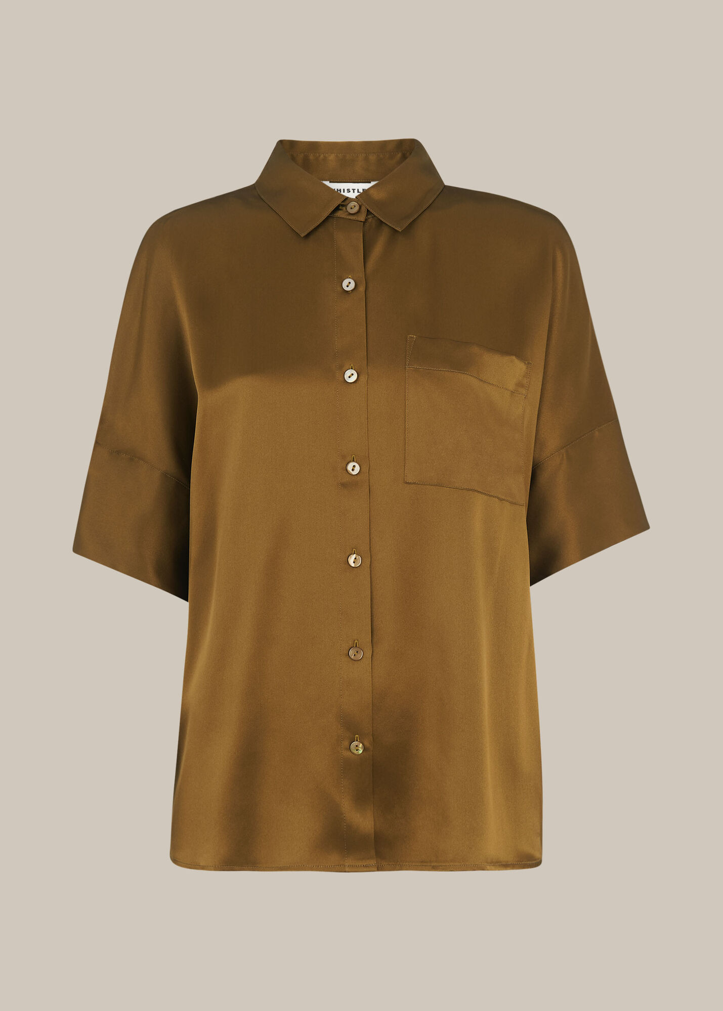 Olive Relaxed Silk Satin Shirt WHISTLES